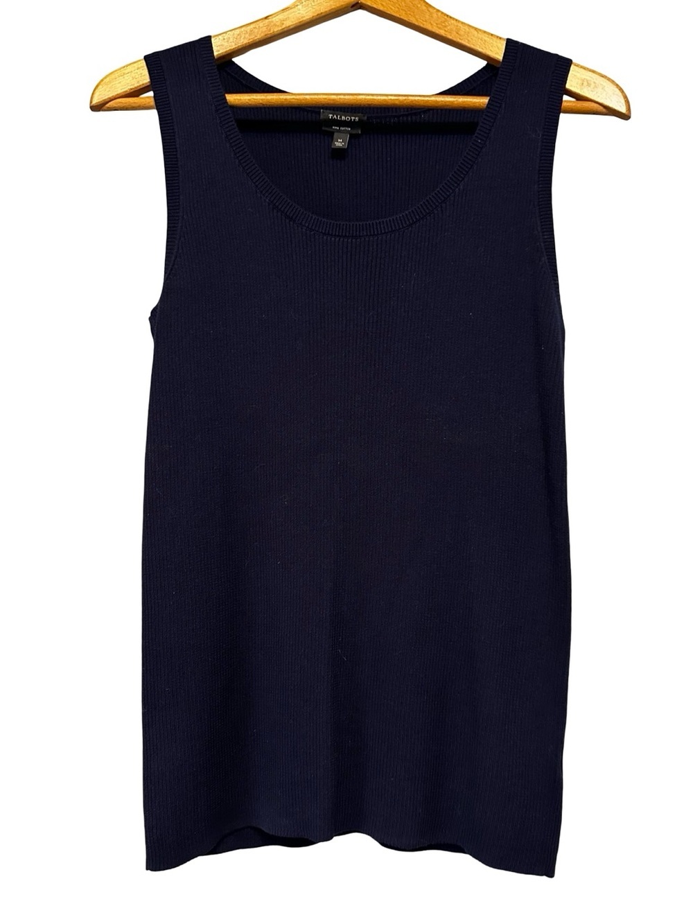 Talbots Navy Blue Ribbed Sleeveless Sweater Size Medium Pima Cotton Scoop Neck